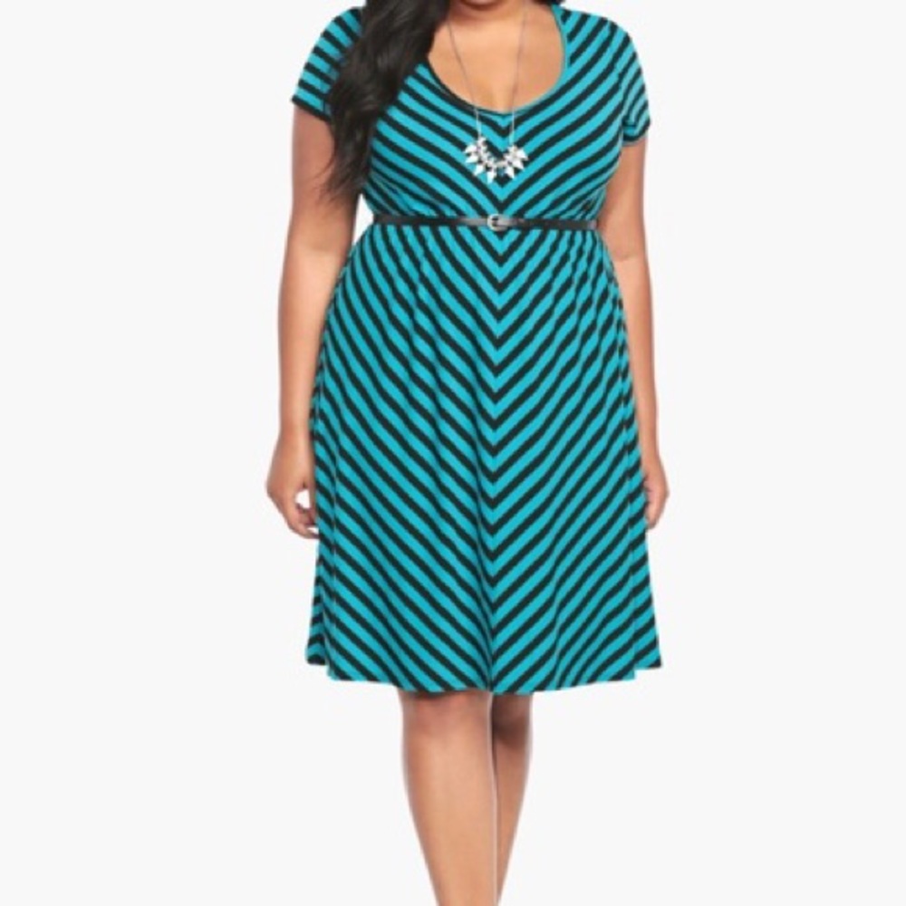 Torrid Teal vneck striped skater dress